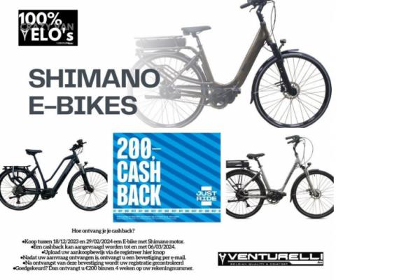 200€ Cash Back op je Venturelli Shimano Steps E-bike